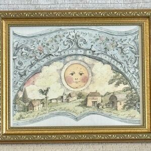 90s Vintage Celestial Moon Print Framed Wall Art/Antique Gold Whimsygoth